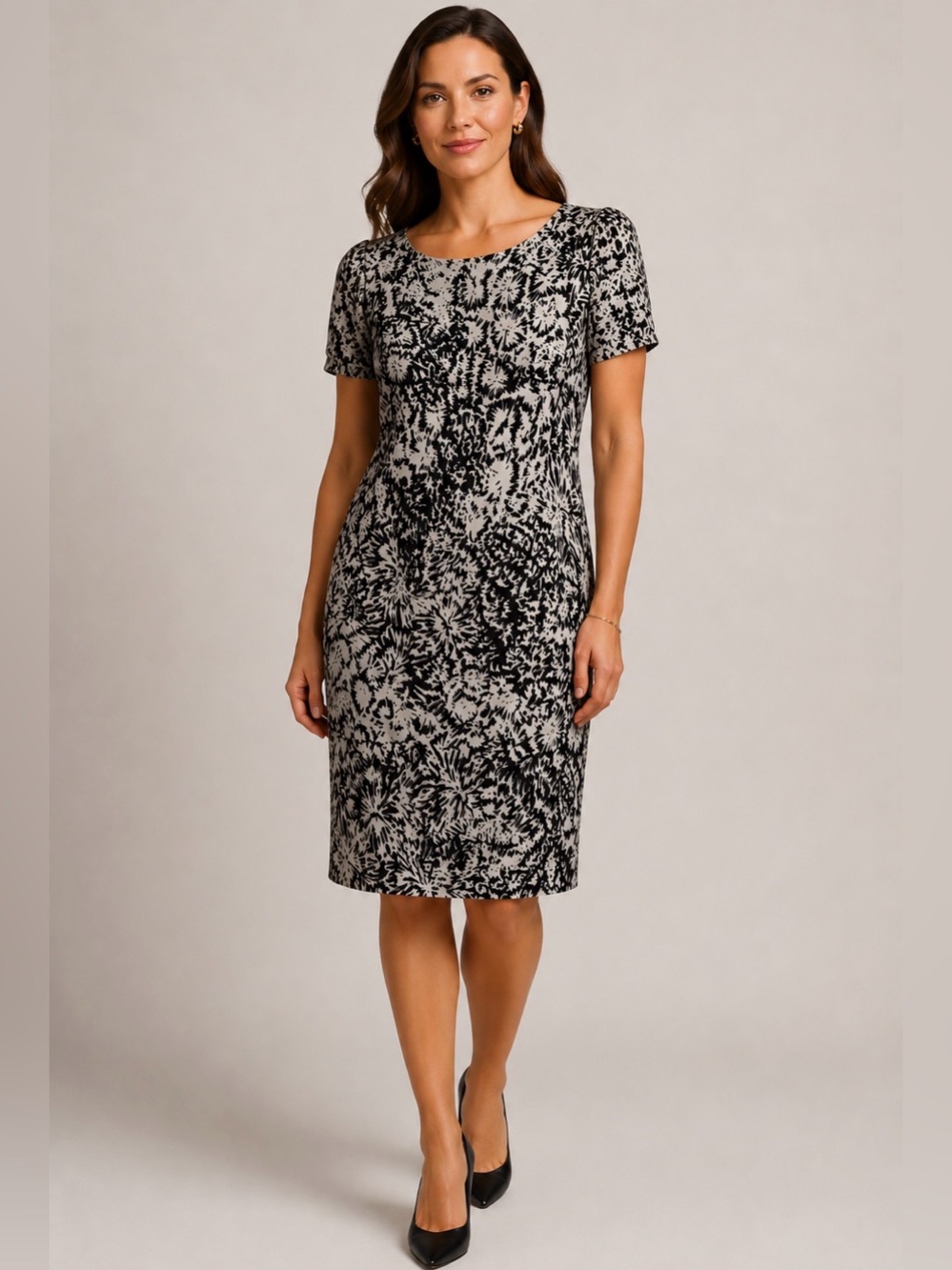 $1895 ST JOHN Silk Burnout Stellar Star Gaze Print Jewel Boat Neck Chic Dress 10